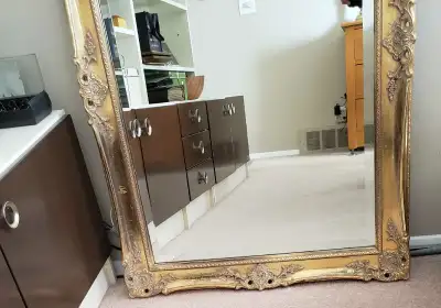 Lg. Bevelled Mirror Antiique Carved Wood Frame bevelled, View more