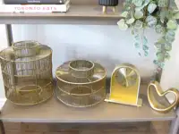 4 Home Decor Pieces - Pair Gold Wire Baskets,  Heart, Ergo Clock