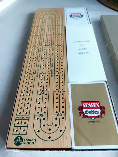 + unopened SUSSEX GINGER ALE playing cards / cribbage board @, View more