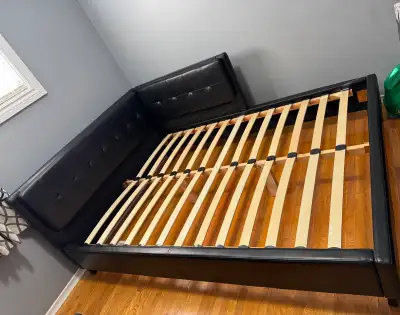 Black Upholstered Double/Full Corner Bed Frame – Slats Included, View more