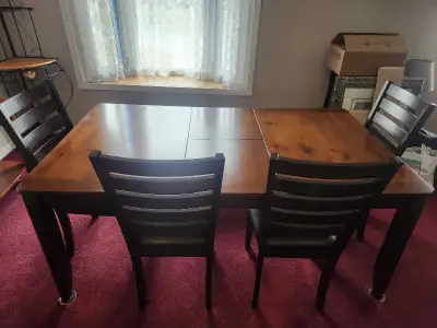 SOLID WOOD DINING ROOM TABLE AND CHAIRS, View more