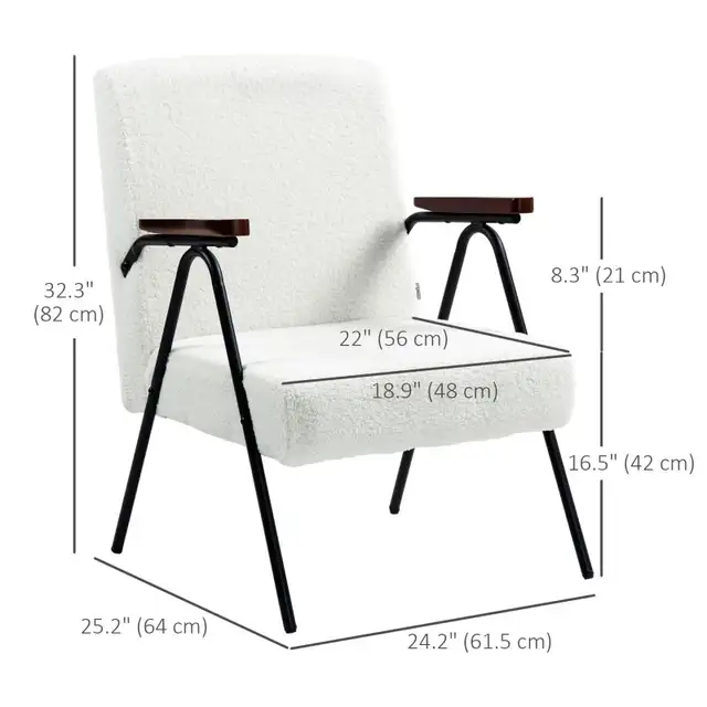 Modern Armchair, Upholstered Teddy Fleece Accent Chair with Wood in Chairs & Recliners in Markham / York Region - Image 2
