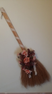 Vintage Decorative Broom with Flowers