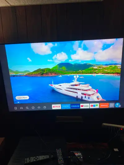 Slim bezel 55” Flat screen 4K TV made by Sylvania. Hardly used less than 100 hours.!Works well with...