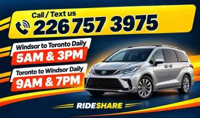 Windsor to Toronto/ Brampton DAILY @ 5AM & 3PM // WIFI, View more