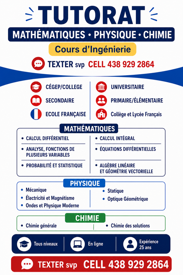 Online Math, Physics, and Chemistry Tutoring — Text 438 929 2864