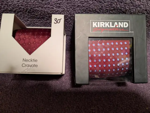 Tie - Men's, Kirkland Sign. -100% Silk– Red, New, in Box -$12.00
