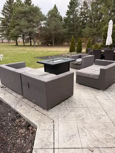 Selling a large outdoor wicker patio set in grey/taupe. This set is well used and priced accordingly...