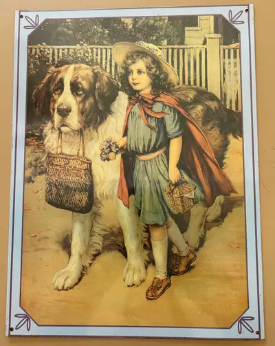 Vintage Style Tin Wall Sign – Girl & St. Bernard, View more