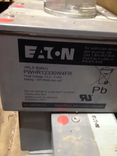 Eaton Powerware PWHR12330W4FR Battery High Rate Long Life VRLA battery 330watts per cell float 13.5-...