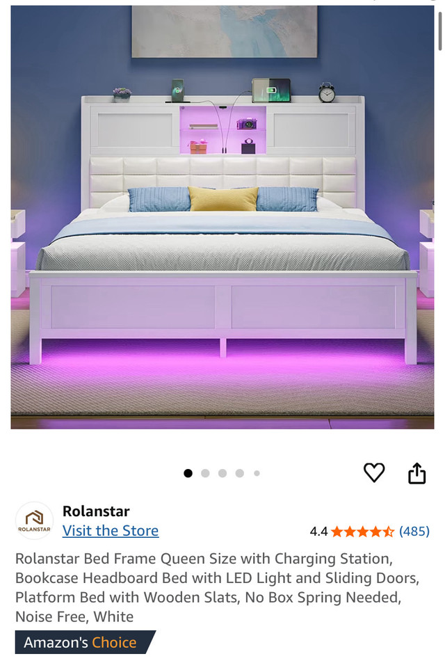Rolanstar Bed Frame Queen Size with Charging Station, Bookcase in Beds & Mattresses in Brantford - Image 4