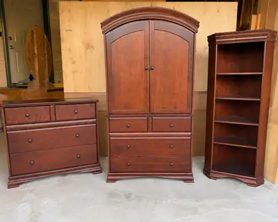 CHERRY WOOD FURNITURE SET – 3 MATCHING PIECES, View more