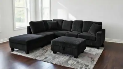 6 Seater Corduroy Sofa with Ottoman And Side Storage , View more