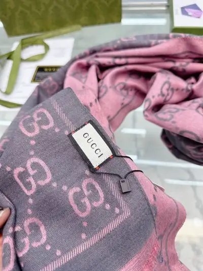 Gucci Grey & Pink GG logo Wool Scarf , New with Box, View more