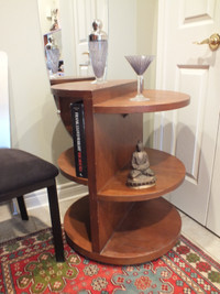 WALNUT ROUND ACCENT TABLE THREE TIER MCM STYLE