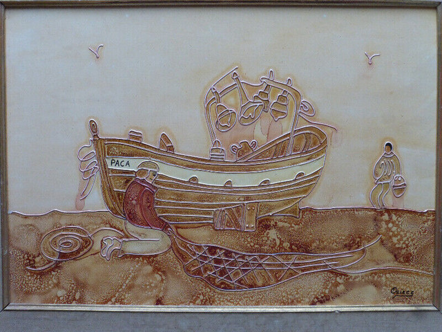 Osinez Peinture tableau pigment bateau filet oiseau dans Art et objets de collection  à Longueuil/Rive Sud