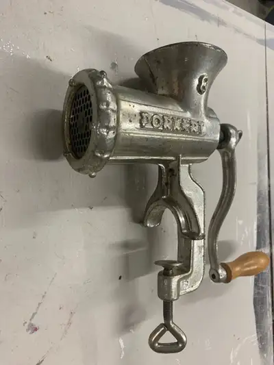This is a vintage Porkert #8 meat grinder. This is a used item. * Brand: Porkert * Model: #8 * Mater...