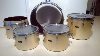 5 PC Vintage 1970 Pearl Phenolic Drum Kit Satin Gold, View more