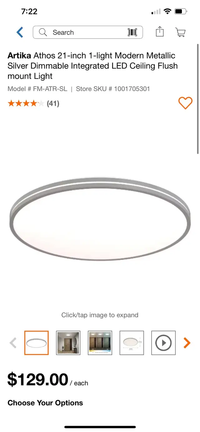 Artika Athos 21-inch 1-light Modern Metallic Silver Dimmable Int in Indoor Lighting & Fans in Kitchener / Waterloo - Image 2