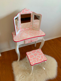 Girls wooden vanity table and chair