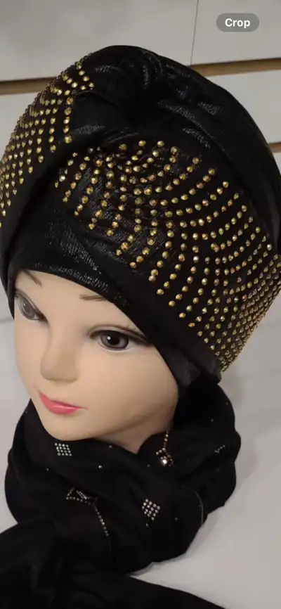 Stylish Rhinestone Turban - Silver & Navy, View more