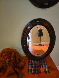 Antique wood oval frame with mirror