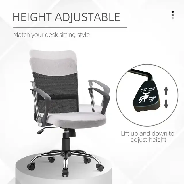 Mid Back Office Chair, Linen Adjustable Office Chair with Lumbar in Chairs & Recliners in Markham / York Region - Image 5