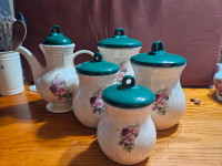Ceramic kitchen storage containers and teapot