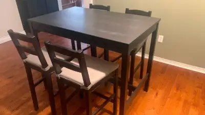 IKEA Solid Wood Bar Table & 4 Bar Stools with Chair Pad, View more