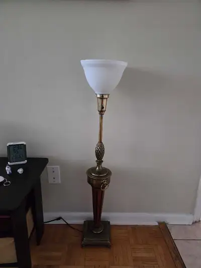 Vintage Torchiere Floor Lamp – Brass with Lion Head Handles, View more