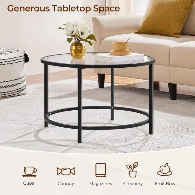 27.6" Round Glass Coffee Table, Small Coffee Table for Living Ro in Coffee Tables in Markham / York Region - Image 6