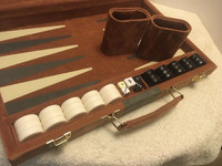 Vintage Retro Large 21” Complete Suede BACKGAMMON GAME With CASE