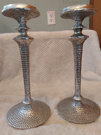 Brand New! 12.5 inch Hammered Metal Heavy Resin Candleholders
