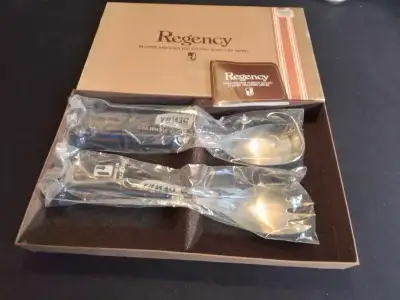Vintage Denby Regency Salad Servers in Box Vintage Denby Stone & Steel Regency Serving Cutlery Set -...