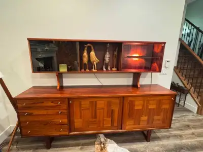 Mid-century rosewood credenza with hutch, View more