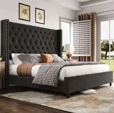 Enhance your sleeping space with the luxurious style and comfort of our fully upholstered platform b...