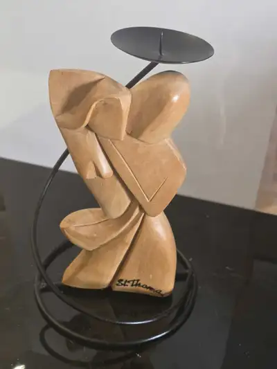 St. Thomas hand carved wooden candle holder, View more