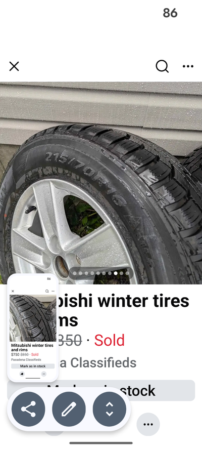 $650 ,4 16 inch (non) studded winter tires use few months and set of 16 inch Mitsubishi rims rim and...