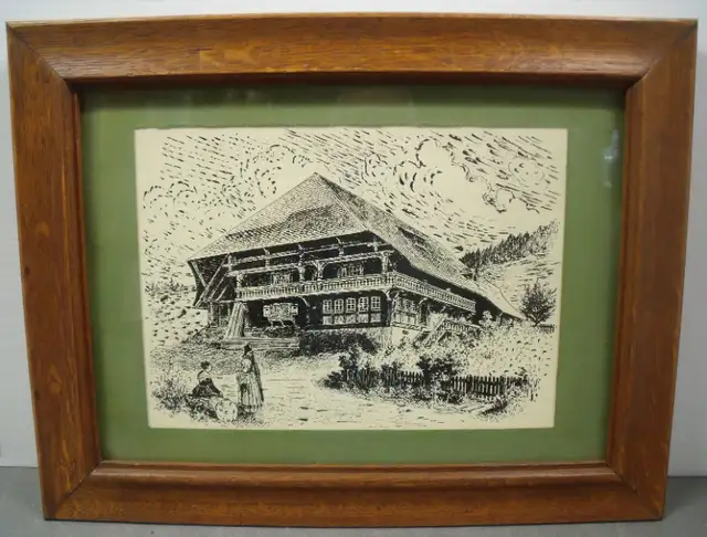 VINTAGE 10" x 14" OAK PICTURE FRAME - BLACK FOREST SCENE in Home Décor & Accents in Lethbridge - Image 2