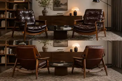 Mid-Century Modern Lounge Chairs – Solid Wood & Premium Leather, View more
