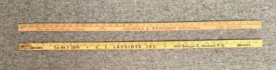 Modèles Vintages...Deux règles en bois vintages...Goineau & Bousquet...C.J.Lapointe Inc...Usure de t...