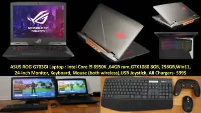Asus G703GI Laptop Core i9 8950K, GTX1080, win11, 24-in Monitor, View more
