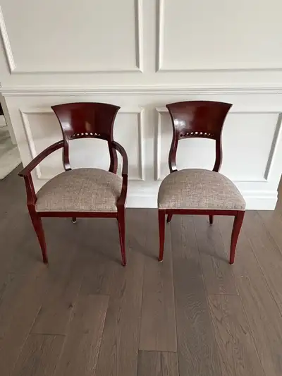 Set of 12 Dining Chairs, good condition with new fabric, View more