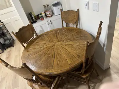 Solid Wood Chairs and Table with Leaf, View more