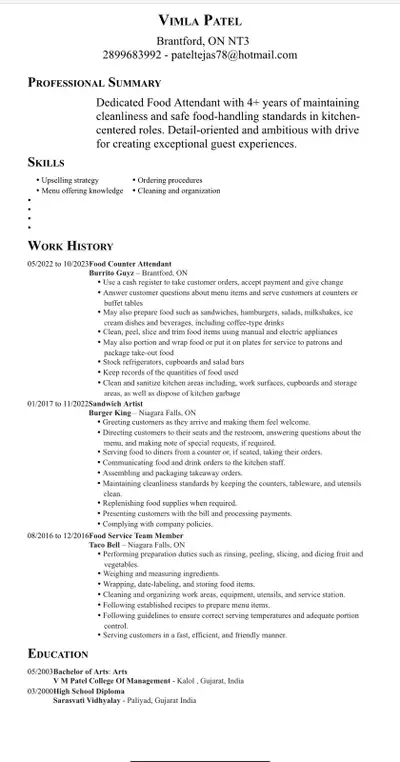 My wife need job and she have more than 7 years restaurant experience so if have hiring so let me kn...