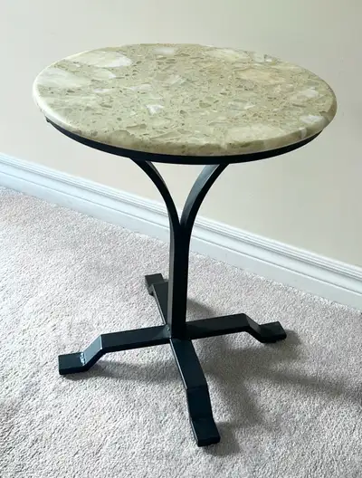 MINT CONDITION STONE TOP METAL SIDE TABLE, View more