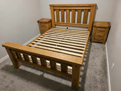 Custom made solid White Oak Queen Bedframe and bedside tables, View more
