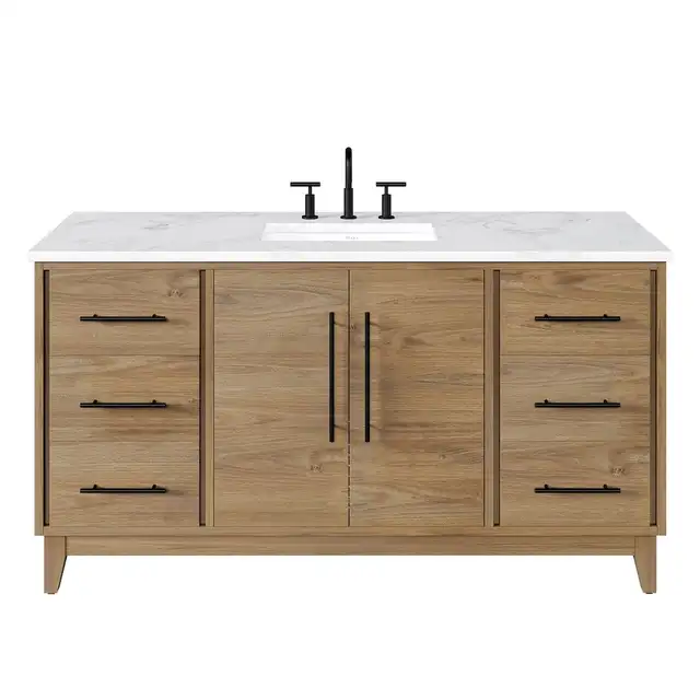 BRAND NEW 60”W Bath Vanity with Arabescato Engineered Stone Top in Cabinets & Countertops in Oakville / Halton Region - Image 4
