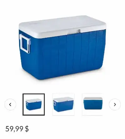 Large Coleman chiller 48-quart (45.4L) hard cooler, only used once, like new. Size: 24"(L)x13"(D)x15...