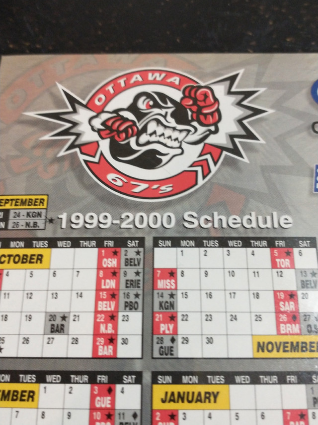 1999-2000 OHL Ottawa 67s magnetic schedule in Arts & Collectibles in City of Toronto